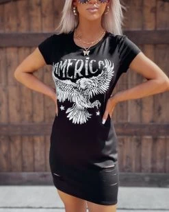 Bar T Boutique What's New! America Distressed Graphic Dress