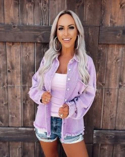 Bar T Boutique LLC Summer Fun Distressed Shacket - Purple