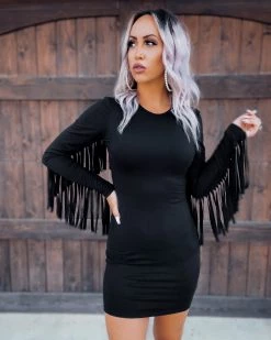Bar T Boutique Fringe Fancy Bodycon Dress - Black What's New!