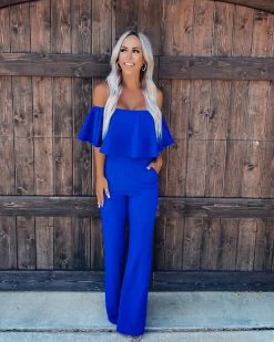 Bar T Boutique LLC Broadway Girl Off Shoulder Jumpsuit - Royal Blue
