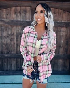 Bar T Boutique What's New! Capture Memories Plaid Top - Pink