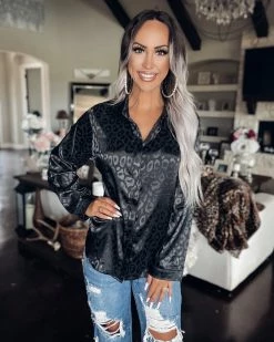 Bar T Boutique LLC What's New! Pick A Spot Leopard Satin Top - Black