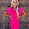 Bar T Boutique LLC What's New! Weekday Chic Ruffle Shoulder Dress - Hot Pink