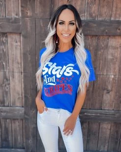 Bar T Boutique LLC Stars & Stripes Graphic Tee - Royal Blue What's New!
