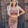 Bar T Boutique LLC Here She Comes Suede Skirt Set - Mocha