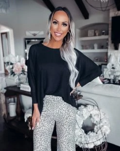 Bar T Boutique Essential Waffle Dolman - Black