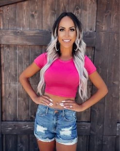 Bar T Boutique LLC Good Feelings Crop Top - Fuchsia What's New!