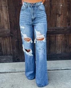 Bar T Boutique LLC What's New! Giselle Wide Leg Distressed Jeans
