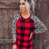 Bar T Boutique Leopard Sleeve Buffalo Plaid Tunic Tops
