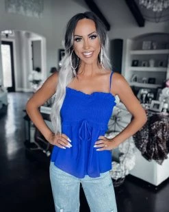 Bar T Boutique LLC What's New! Play It Cool Smocked Tank - Royal Blue