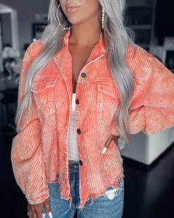 Bar T Boutique Paparazzi Corduroy Shacket - Neon Orange