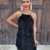 Bar T Boutique Slay The Night Feather Dress - Black/Silver