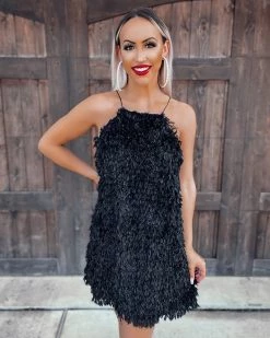 Bar T Boutique Slay The Night Feather Dress - Black/Silver
