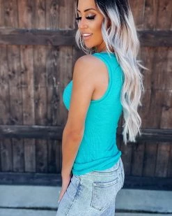 Bar T Boutique Henley Button Tank - Turquoise