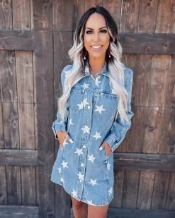 Bar T Boutique LLC What's New! Seeing Stars Denim Dress - Blue
