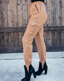 Bar T Boutique Sunday Stroll Cargo Joggers - Camel Bottoms