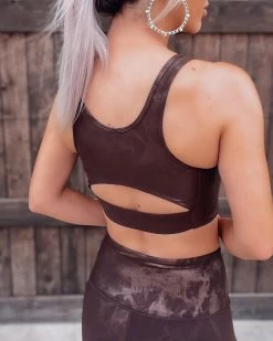 Bar T Boutique Level Up Metallic Marble Sports Bra - Brown What's New!