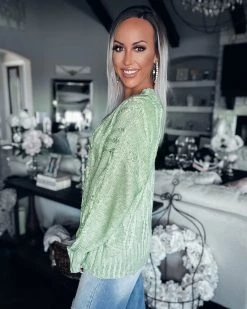 Bar T Boutique Trinity Cable Knit Sweater - Sage Tops