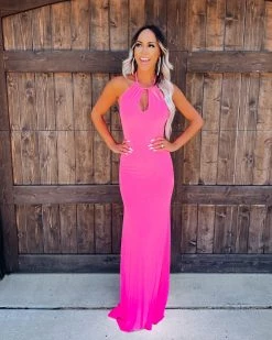 Bar T Boutique Dreamy Halter Dress - Neon Pink