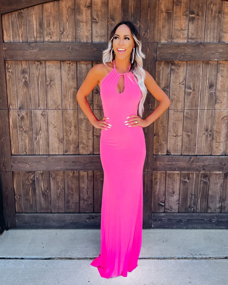 Bar T Boutique Dreamy Halter Dress - Neon Pink 2 Bar T Boutique Dreamy Halter Dress - Neon Pink