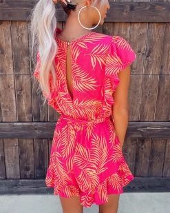 Bar T Boutique LLC Bali Palm Romper - Fuchsia What's New!