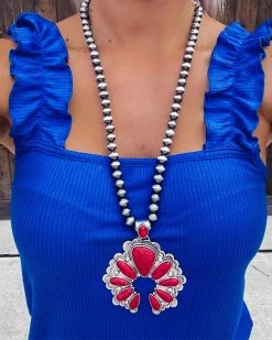 Bar T Boutique Lynn Squash Blossom Necklace - Red