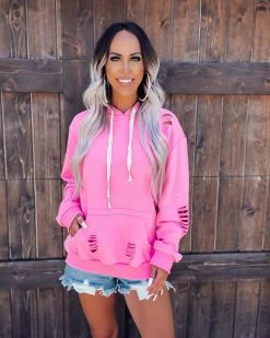 Bar T Boutique LLC Shabby Distressed Hoodie - Pink What's New!