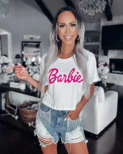 Bar T Boutique What's New! Barbie Crop Tee - White
