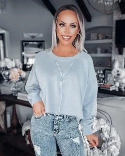 Bar T Boutique Nothin' To Lose French Terry Crop Top - Dusty Blue What's New!