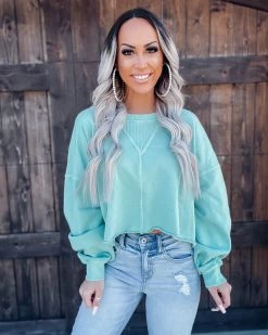 Bar T Boutique Nothin' To Lose French Terry Crop Top - Dusty Mint 3 Bar T Boutique Nothin' To Lose French Terry Crop Top - Dusty Mint