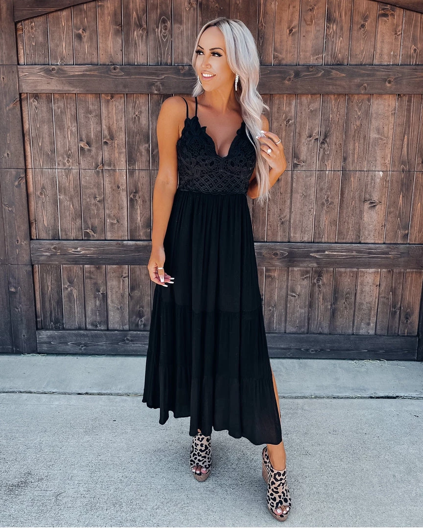 Bar T Boutique LLC Sweet Beginnings Crochet Midi Dress - Black 3 Bar T Boutique LLC Sweet Beginnings Crochet Midi Dress - Black