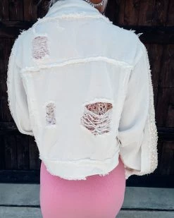 Bar T Boutique LLC Stage Of Love Sequin Denim Jacket - Ivory 5 Bar T Boutique LLC Stage Of Love Sequin Denim Jacket - Ivory