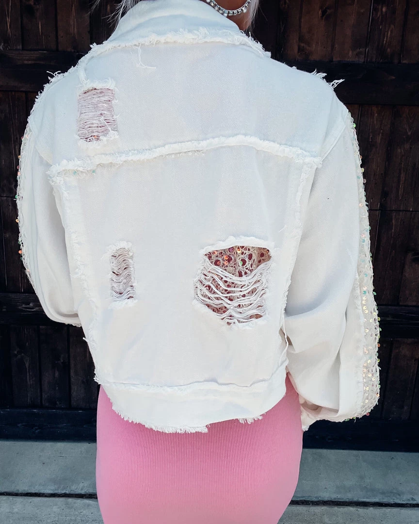 Bar T Boutique LLC Stage Of Love Sequin Denim Jacket - Ivory 3 Bar T Boutique LLC Stage Of Love Sequin Denim Jacket - Ivory
