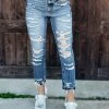 Bar T Boutique LLC Rainbow Thread Distressed Jeans