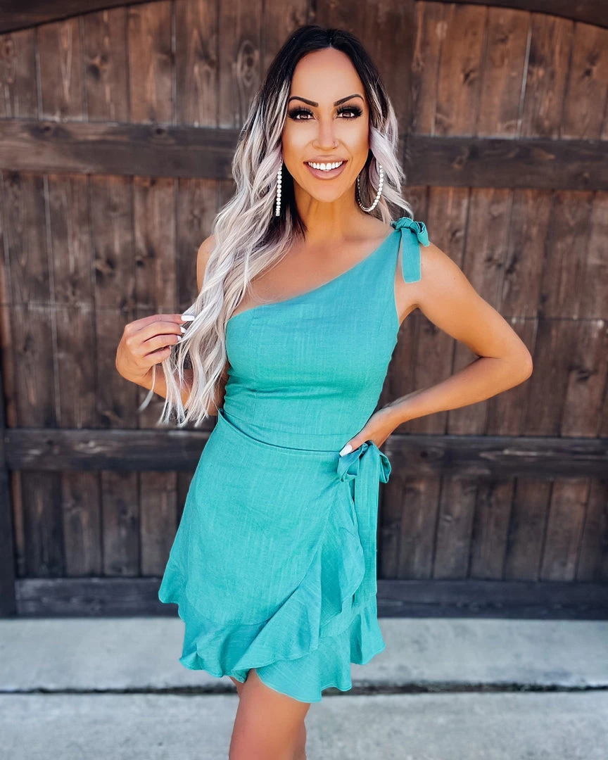 Bar T Boutique LLC What's New! A Lot To Loved Ruffle Wrap Dress - Teal 1 Bar T Boutique LLC What's New! A Lot To Loved Ruffle Wrap Dress - Teal