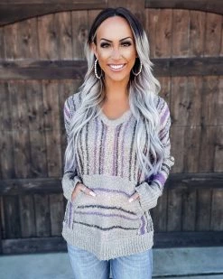 Bar T Boutique Thoughtful Touch Stripe Hoodie - Lavender/Grey