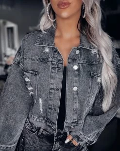 Bar T Boutique LLC Ready To Slay Rhinestone Denim Jacket - Black What's New!