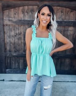 Bar T Boutique What's New! Sweet Magnolia Ruffle Sleeve Tank - Mint