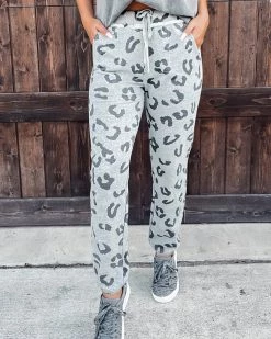 Bar T Boutique Bottoms Just My Type Leopard Joggers - Grey