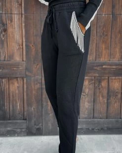 Bar T Boutique Rhinestone Detail Joggers - Black