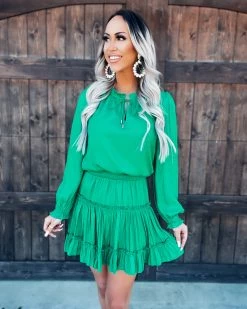 Bar T Boutique Delicate Touch Ruffle Dress - Kelly Green