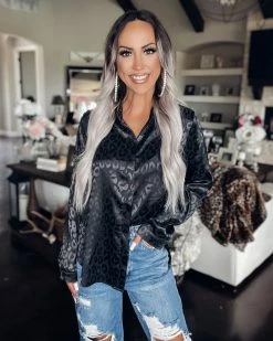 Bar T Boutique LLC What's New! Pick A Spot Leopard Satin Top - Black