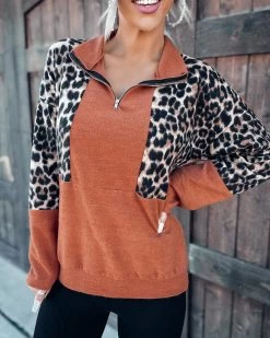 Bar T Boutique Tops Bold Adventures Leopard Pullover - Rust