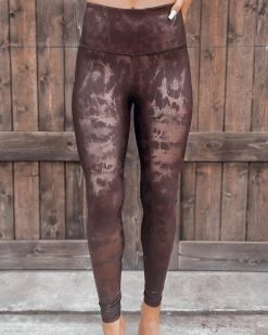 Bar T Boutique What's New! Level Up Metallic Marble Leggings - Brown