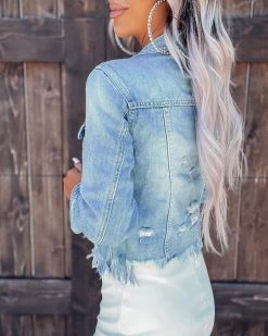 Bar T Boutique LLC Rebel Distressed Frayed Denim Jacket