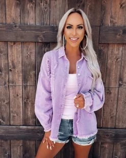 Bar T Boutique LLC Summer Fun Distressed Shacket - Purple