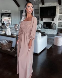 Bar T Boutique LLC What's New! Serendipity Smocked Maxi Dress - Tan