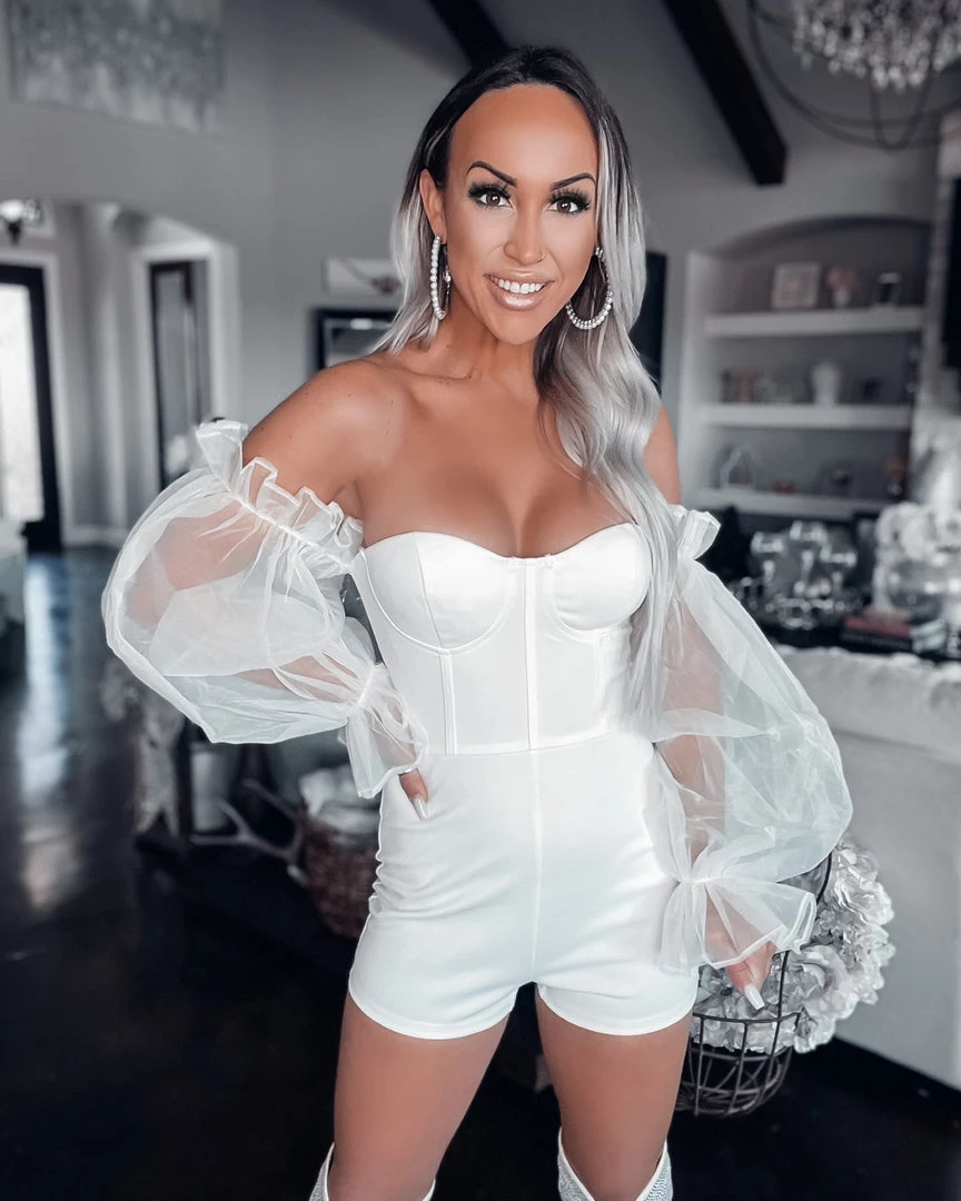 Bar T Boutique LLC Sweet Heart Of Mine Puff Sleeve Romper - White 2 Bar T Boutique LLC Sweet Heart Of Mine Puff Sleeve Romper - White