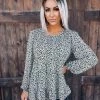 Bar T Boutique Tops Leopard Babydoll Top - Sage