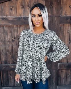 Bar T Boutique Tops Leopard Babydoll Top - Sage